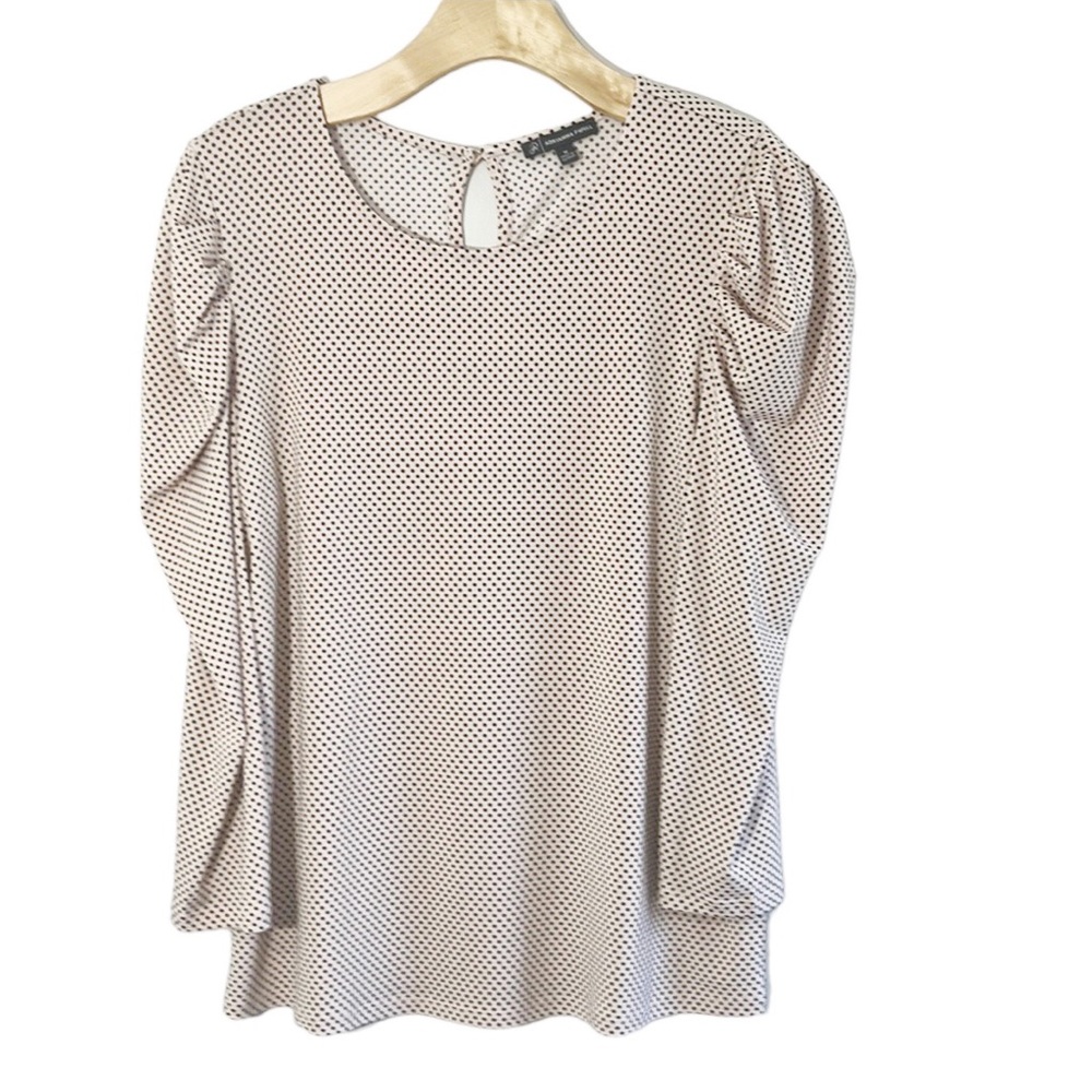 ADRIANNA PAPELL Polka Dot Puffer Sleeves Soft Pink Top Blouse Size Medium